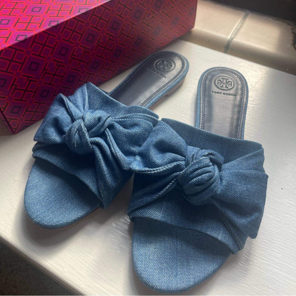 Tory Burch denim flat sandals